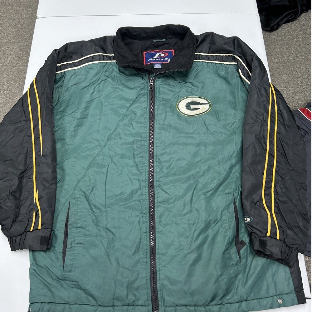 Pro Player Jacket Mens Medium Green Black Packers NFL Vintage Full Zip Logo